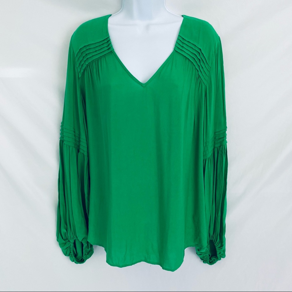 Anthropologie Maeve Green Pleated Top Size Large